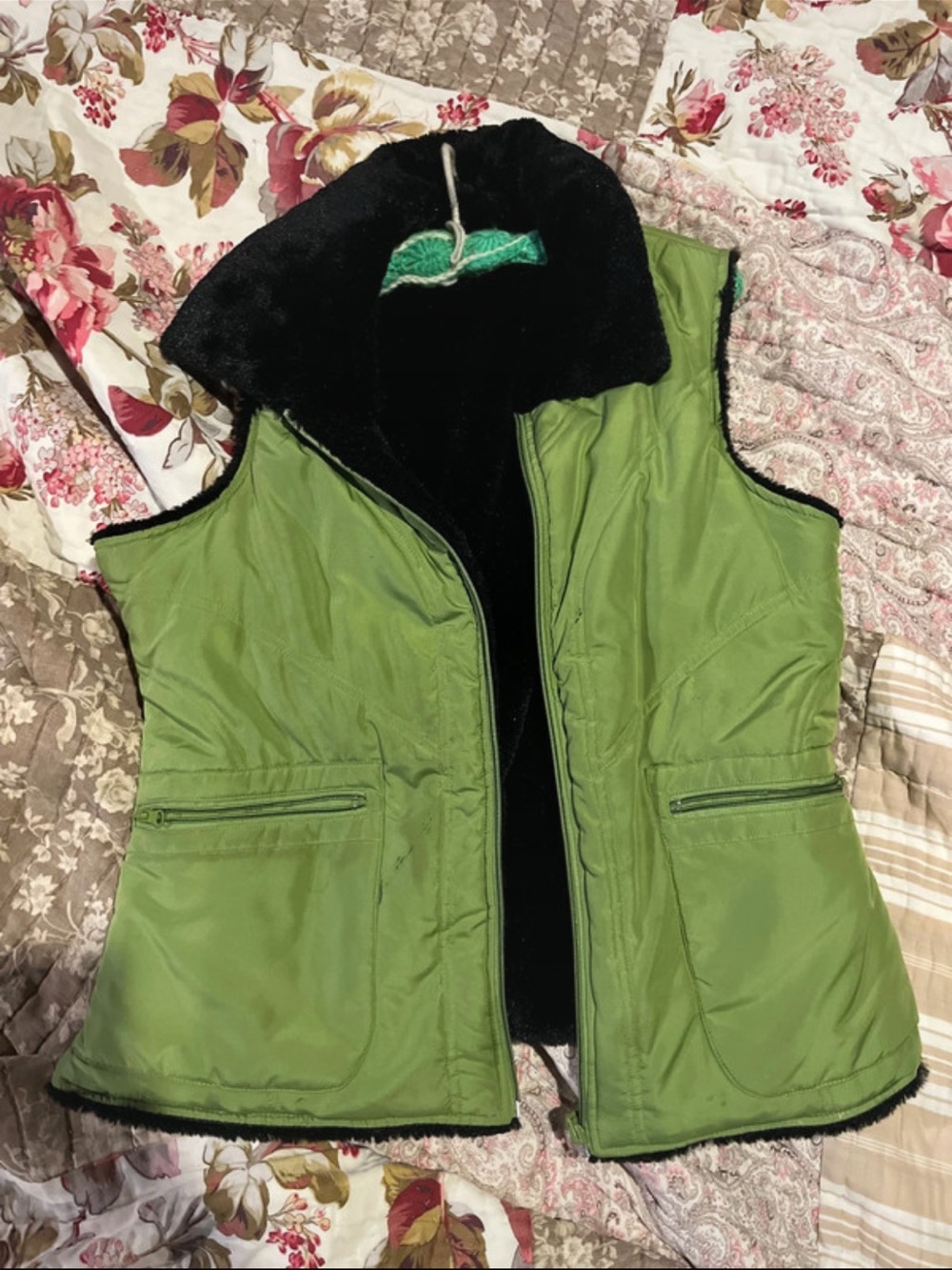 Women’s Green Faux-Fur Lined Vest